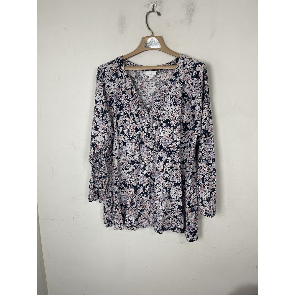 J Jill Womens Blouse Top XL Ditsy Floral Feminine Peasant Fall Fairy Pleated